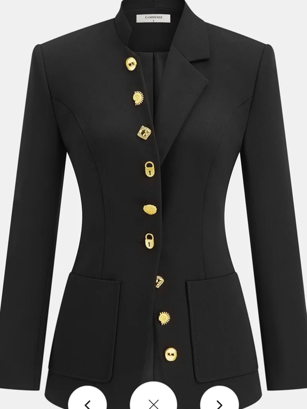 Commense Black Fitted Blazer with Gold Decorative Buttons